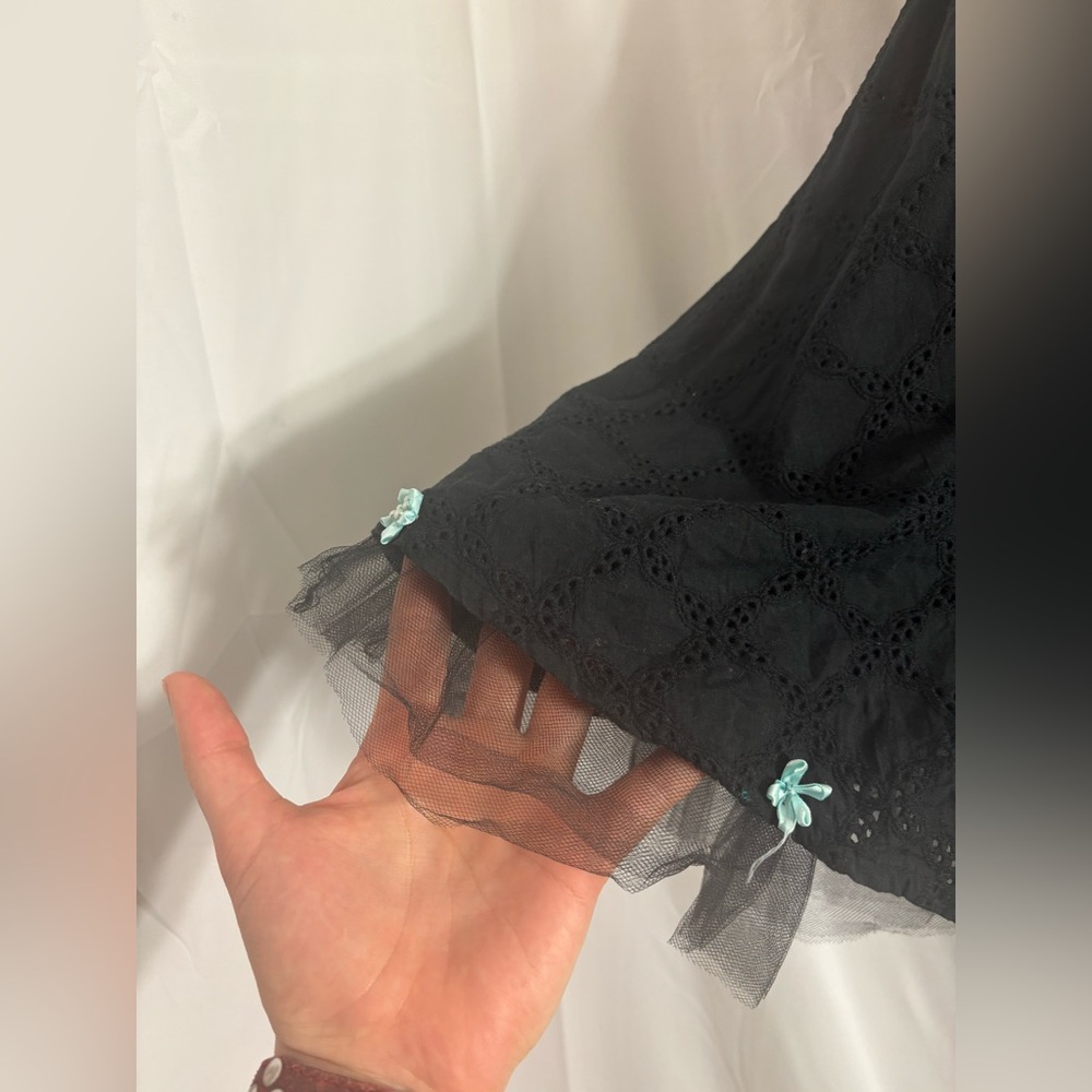 Y2K Strapless Dark Fairy Tulle Mini Dress with Blue Flower Embellishments Size S - Picture 5 of 16